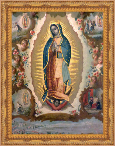 Virgen de Guadalupe con las Cuatro Apariciones Framed Image 16" x 19" - Gerken's Religious Supplies