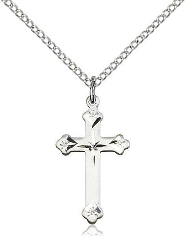 Plain Cross Sterling Silver Pendant - Rhodium Chain - Gerken's Religious Supplies