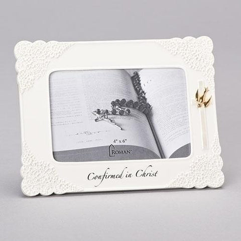 White and Gold Lace Confirmation Picture Frame - Gerken's Religious Supplies