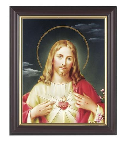 Sacred Heart of Jesus Picture in Walnut Frame - 8" X 10" - Gerken's Religious Supplies
