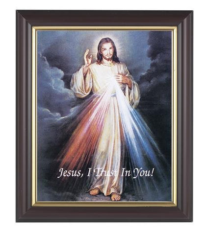 Divine Mercy Picture in Walnut Frame - 8" X 10" - Gerken's Religious Supplies