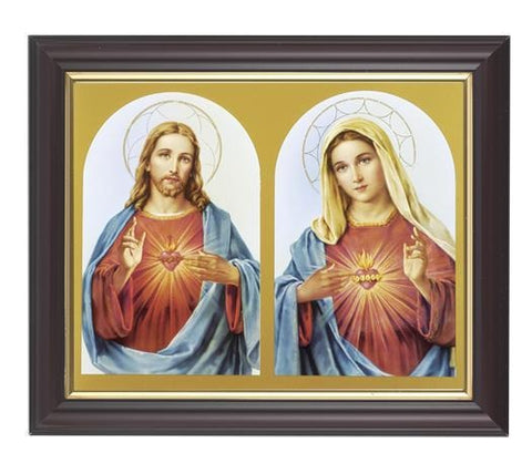 The Sacred Hearts Picture in Walnut Frame - 8" X 10" - Gerken's Religious Supplies