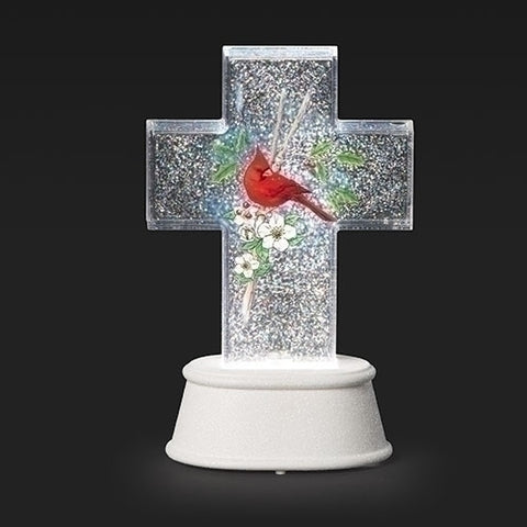Lighted Swirl Cross with Cardinal - Gerken's Religious Supplies