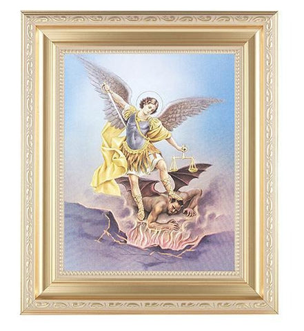 St. Michael Picture in Gold Frame - 8" X 10" - Gerken's Religious Supplies