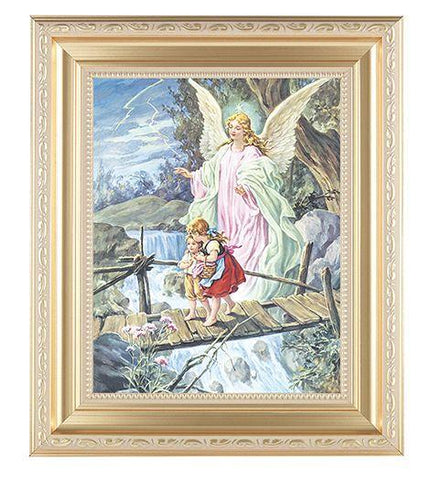 Guardian Angel Picture in Gold Frame - 8" X 10" - Gerken's Religious Supplies