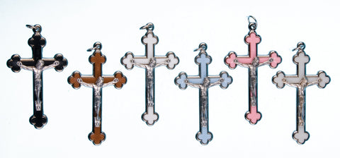 Pink Enamel and Silver Metal Crucifix 2-1/4" - Gerken's Religious Supplies