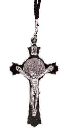 Large Black St. Benedict Crucifix on Cord - Gerken's Religious Supplies