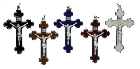 Black Enamel and Silver Metal Crucifix - Large 3" - Gerken's Religious Supplies