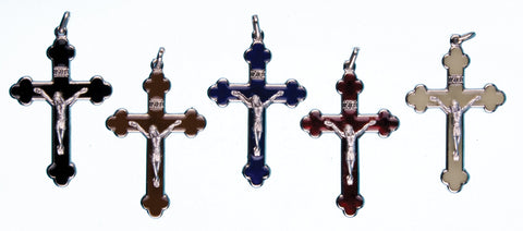 Black Enamel and Silver Metal Crucifix - Medium 2-1/4" - Gerken's Religious Supplies