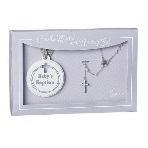 Silver Ribbon Cradle Medal & Rosary Set - Gerken's Religious Supplies