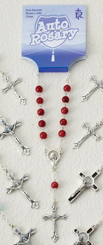 Red Round Bead Auto Rosary - Gerken's Religious Supplies