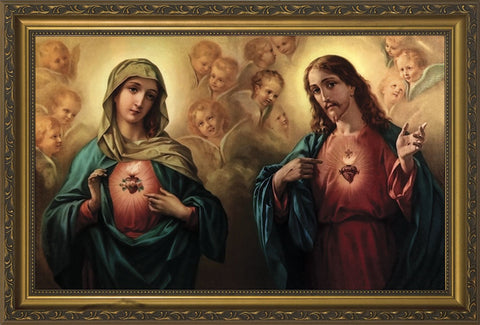 Sacred & Immaculate Hearts Framed Art - 10" X 16" - Gerken's Religious Supplies
