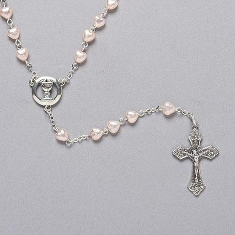 Pink Pearl Heart Rosary - Gerken's Religious Supplies