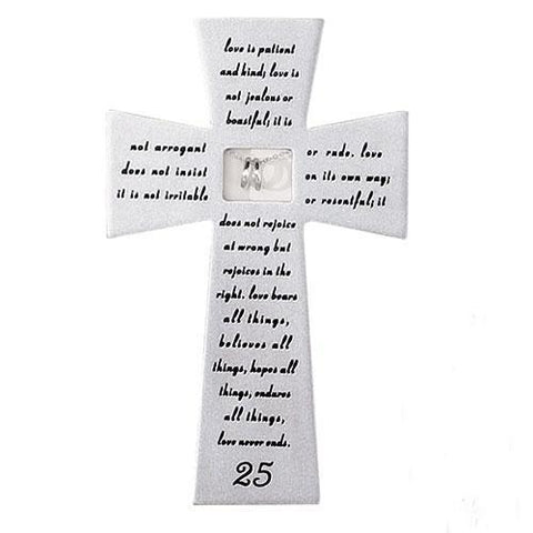 Love Never Fails 25th Anniversary Wall Cross - Gerken's Religious Supplies