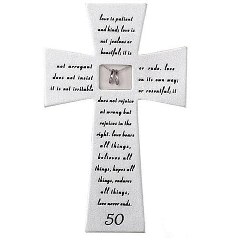 Love Never Fails 50th Anniversary Wall Cross - Gerken's Religious Supplies