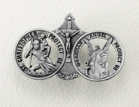 St. Christopher & Guardian Angel Auto Visor Clip - Gerken's Religious Supplies