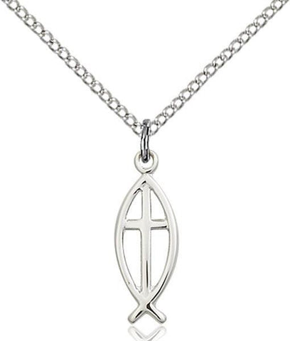 Fish & Cross Sterling Silver Pendant - Gerken's Religious Supplies