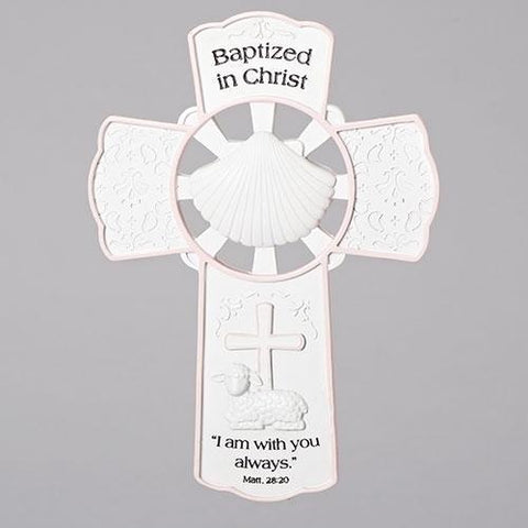 Shell Center Baptism Wall Cross - Girl - Gerken's Religious Supplies