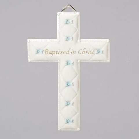 Quilted Look Baptism Wall Cross - Boy - Gerken's Religious Supplies