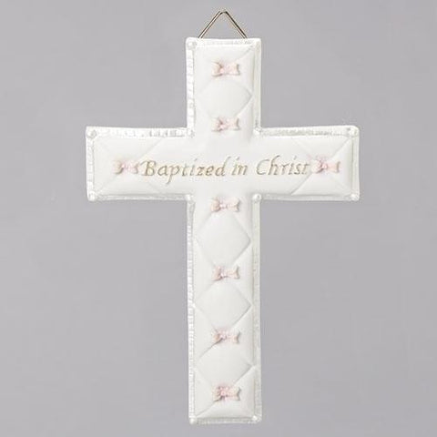 Quilted Look Baptism Wall Cross - Girl - Gerken's Religious Supplies