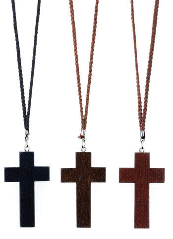 Large Black Wood Cross on Cord - Gerken's Religious Supplies