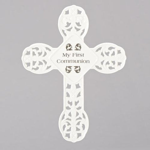White Porcelain First Communion Wall Cross - Gerken's Religious Supplies