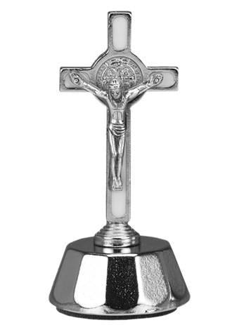 St. Benedict Auto Crucifix - White - Gerken's Religious Supplies