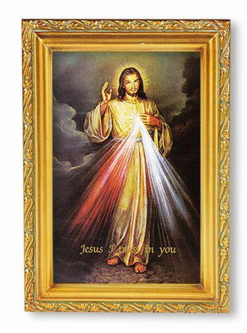 Divine Mercy Picture in Antique Gold Frame - 4" X 6" - Gerken's Religious Supplies