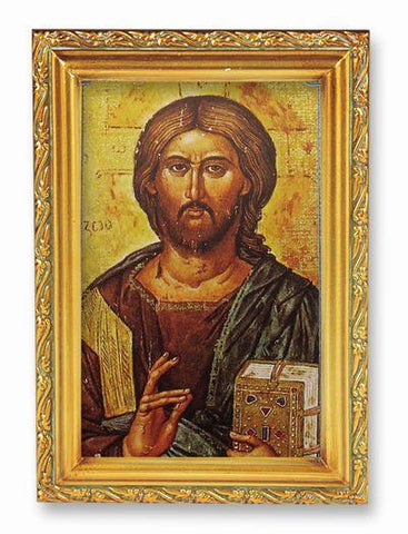 Christ All Knowing Picture in Antique Gold Frame - 4" X 6" - Gerken's Religious Supplies