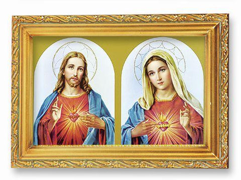The Sacred Hearts Picture in Antique Gold Frame - 4" X 6" - Gerken's Religious Supplies