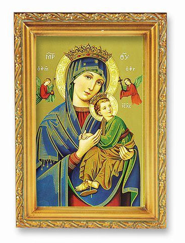 Our Lady of Perpetual Help Picture in Antique Gold Frame - 4" X 6" - Gerken's Religious Supplies
