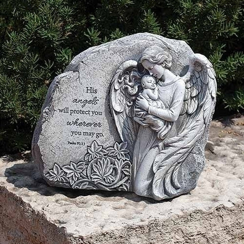 9" Angel With Baby Garden Stone - Gerken's Religious Supplies