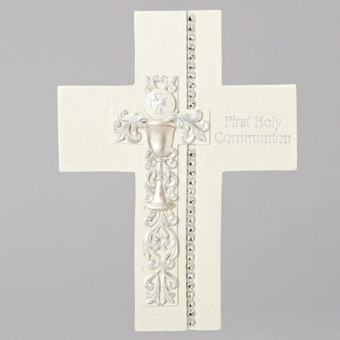 Silver Scroll & Chalice First Communion Wall Cross - Gerken's Religious Supplies