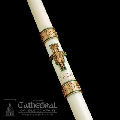 2-3/8" x 52" Cross of St Francis Paschal Candle - Gerken's Religious Supplies