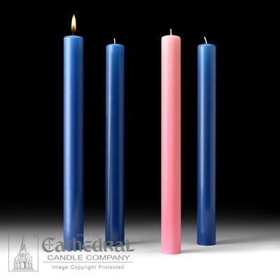 1-1/2" X 16" 51%  Beeswax Advent Candle Set (3 Sarum Blue, 1 Pink) - Gerken's Religious Supplies