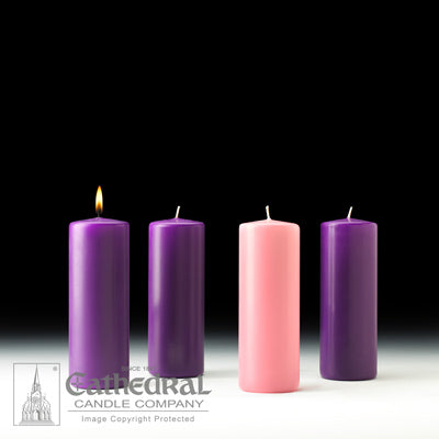 3" X 8" Stearine Advent Pillar Candle Set (3 Purple, 1 Pink)