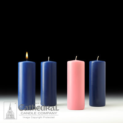 3" X 8" Stearine Advent Pillar Candle Set (3 Sarum Blue, 1 Pink)