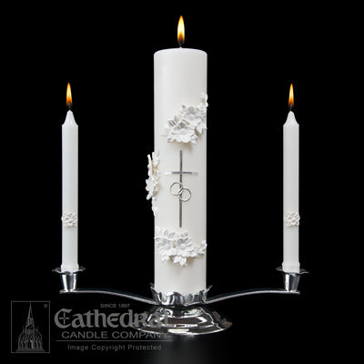 Holy Matrimony Wedding Candle Set - Silver & White
