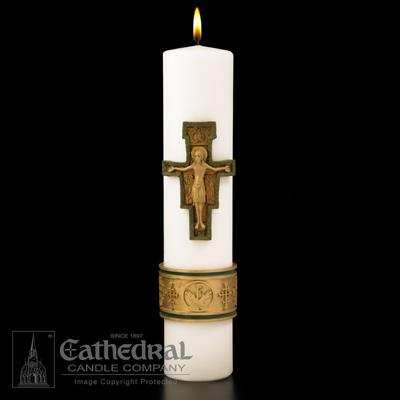 Cross of St Francis Pillar Christ Candle - Gerken's Religious Supplies