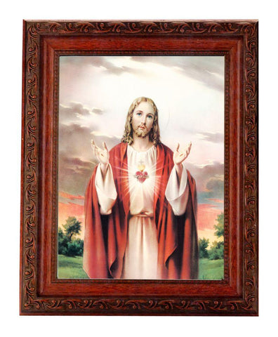 Sacred Heart of Jesus Picture in Mahogany Frame - 6" X 8" - Gerken's Religious Supplies