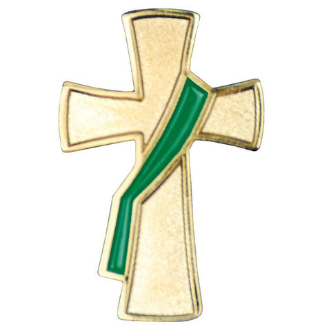 Deacon Cross Lapel Pin with Green Sash - Gerken's Religious Supplies