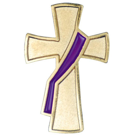 Deacon Cross Lapel Pin with Purple Sash - Gerken's Religious Supplies