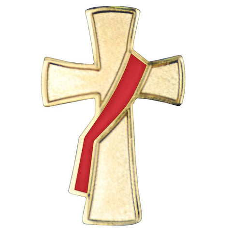 Deacon Cross Lapel Pin with Red Sash - Gerken's Religious Supplies