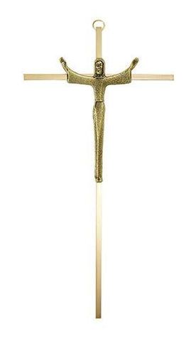 10" Gold Plated Cross with Antique Gold Finish Risen Christ - Gerken's Religious Supplies