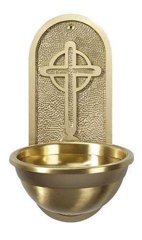 Brass Holy Water Font - Celtic Cross - Gerken's Religious Supplies