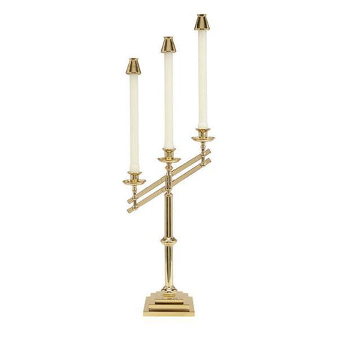 3 Light Brass Adjustable Candelabra, Square Base - Gerken's Religious Supplies