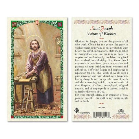 St. Joseph Patron of Workers Laminated Holy Card - Gerken's Religious Supplies
