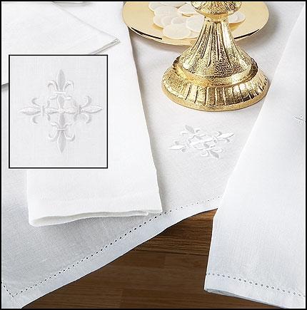 Fleur-De-Lis White Cross Corporal - 100% Linen - Gerken's Religious Supplies