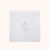 Fleur-De-Lis White Cross Chalice Pall - 100% Linen - Gerken's Religious Supplies