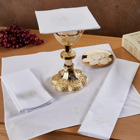 Fleur-De-Lis White Cross Lavabo Towel - 100% Linen - Gerken's Religious Supplies